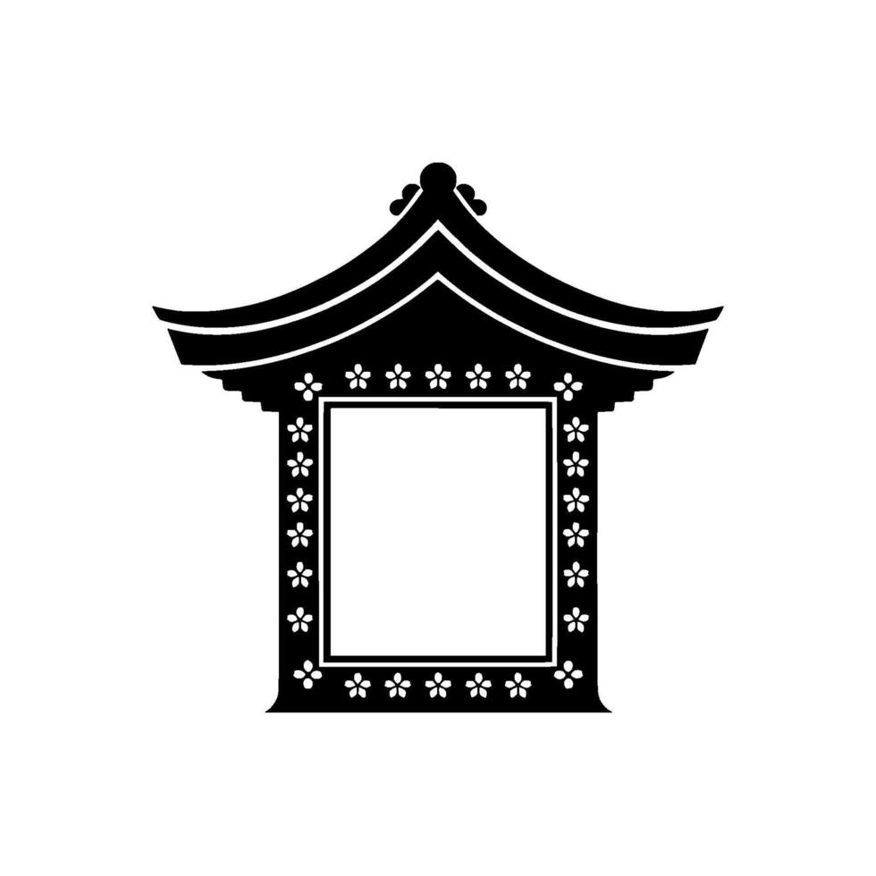Japanese Pagoda Frame, Minimalist Silhouette, Tranquil vector