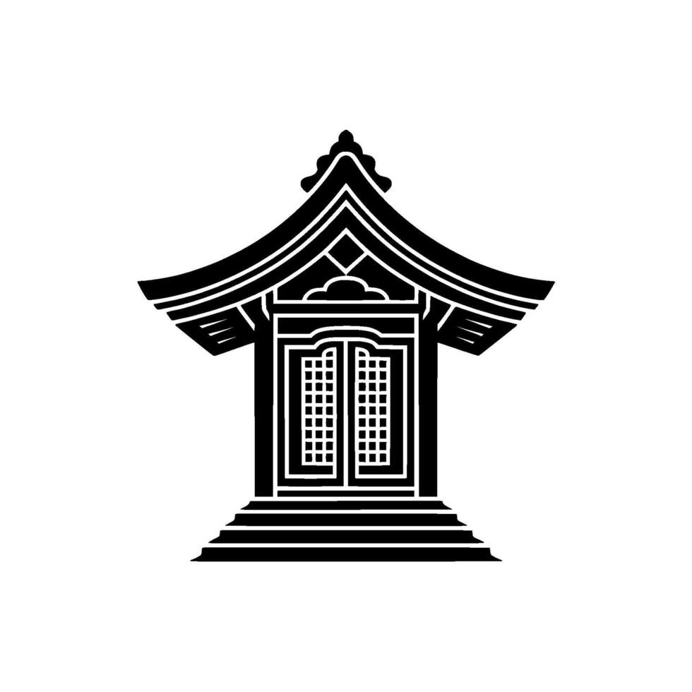 Minimalist Japanese Pagoda Emblem, Geometric vector