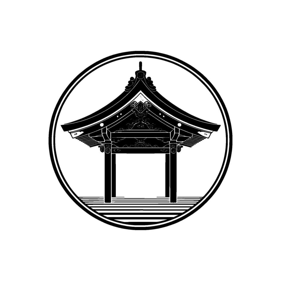 Japanese Pagoda Emblem, Minimalist, Circle vector