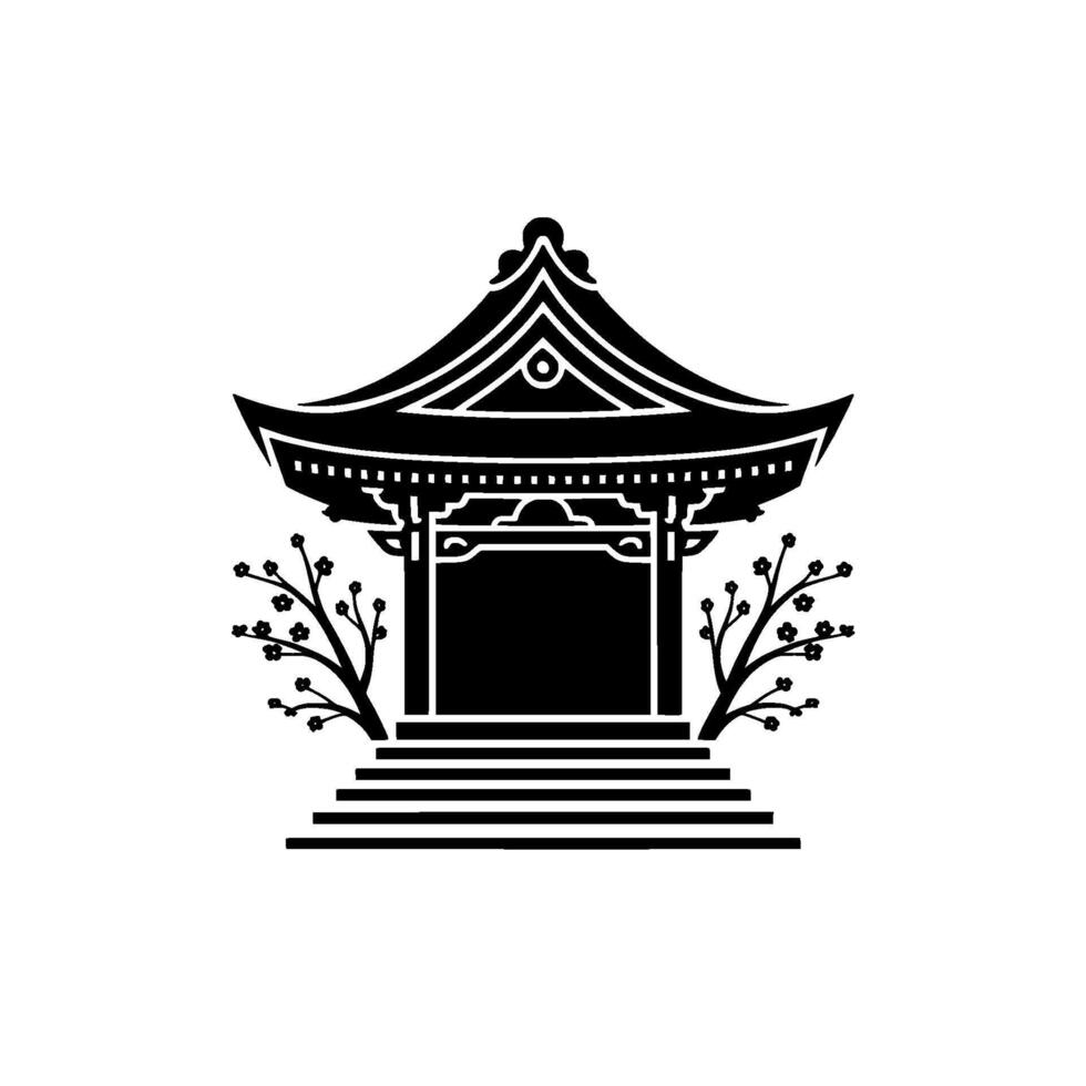 Serene Japanese Pavilion Silhouette, Minimalist vector