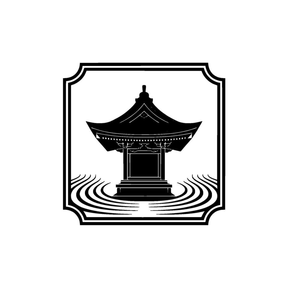 Black Temple Emblem, Serene Reflection, Japanese Heritage vector