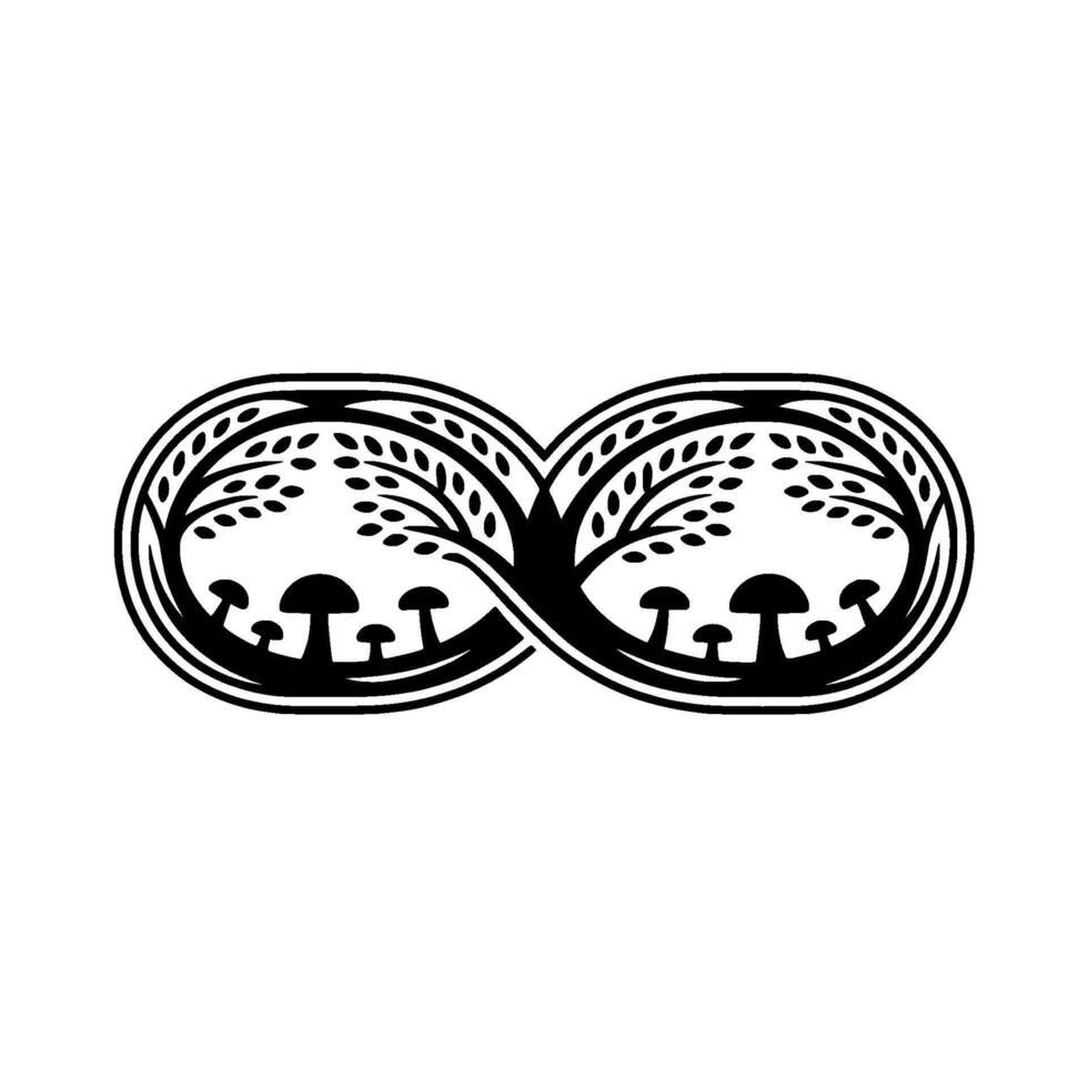 Eternal Grove Intertwined Trees and Mushrooms in Circular vector