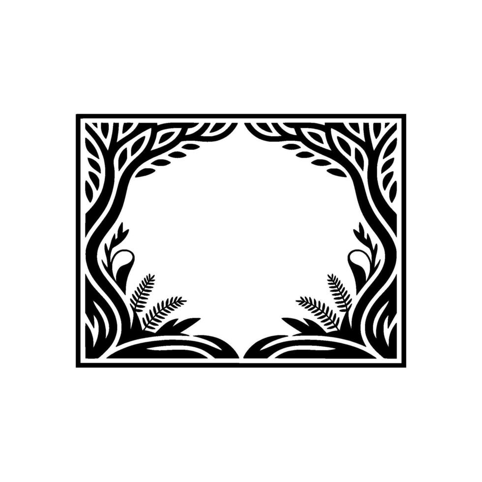 Stylized Black White Tree Frame, Organic Border vector