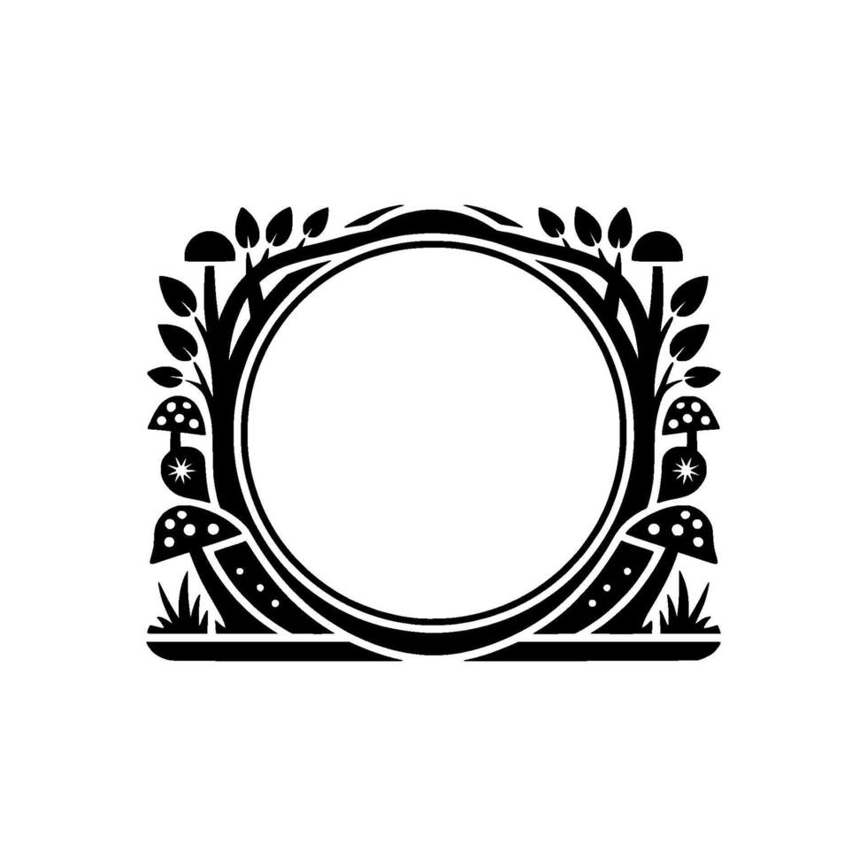 Enchanted Circle Frame, Forest Illustration, Vintage Style vector