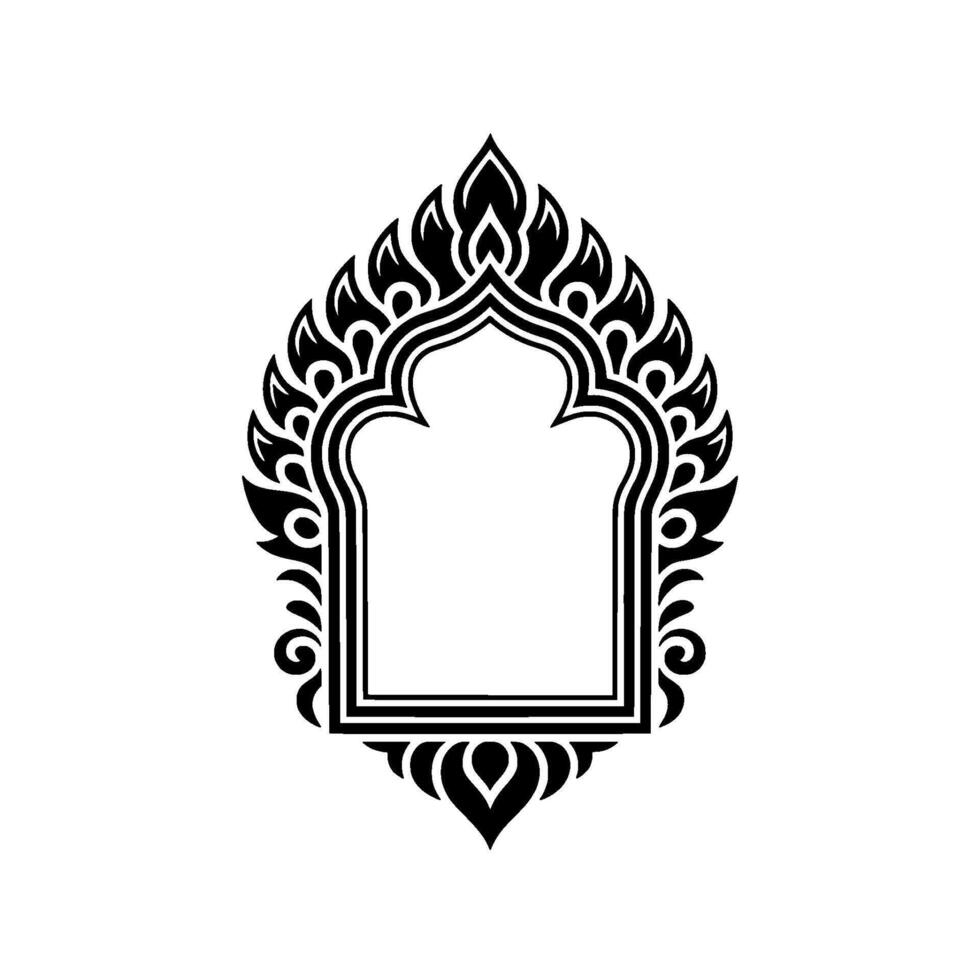 Intricate Islamic Arch Ornament, Black White, Geometric vector