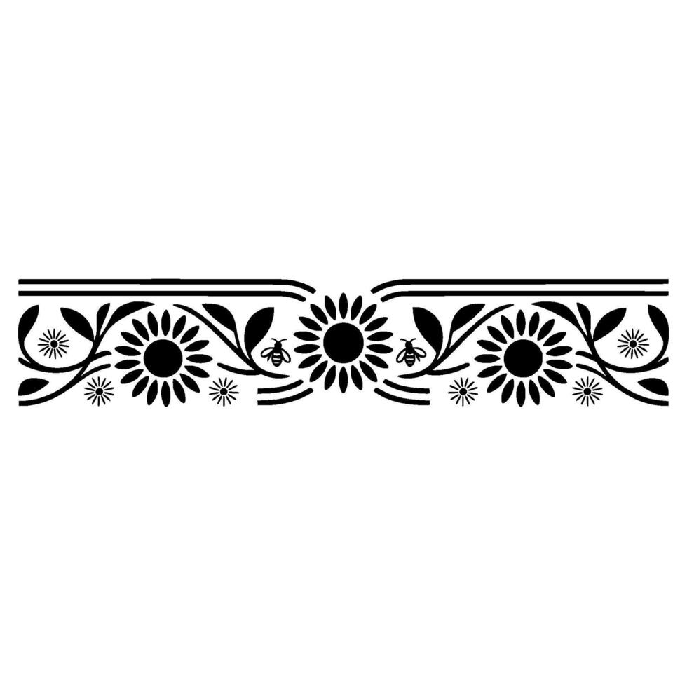 Floral Border with Bees Vintage Decorative Element vector