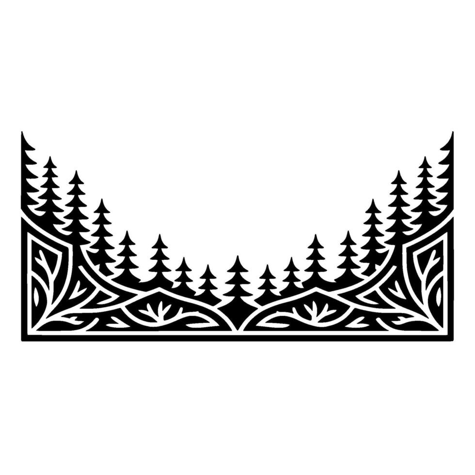Stylized Forest Border, Geometric Wilderness, Black White vector