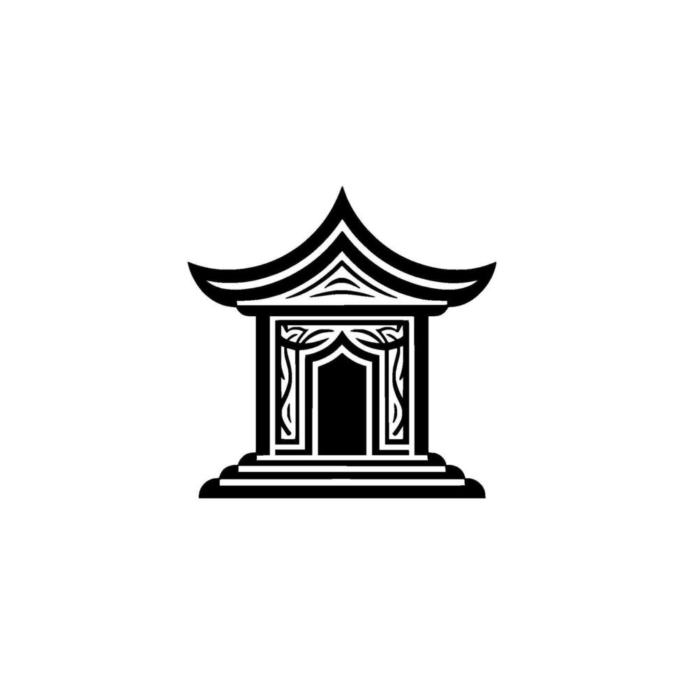 Stylized Asian Pavilion Emblem, Minimalist vector