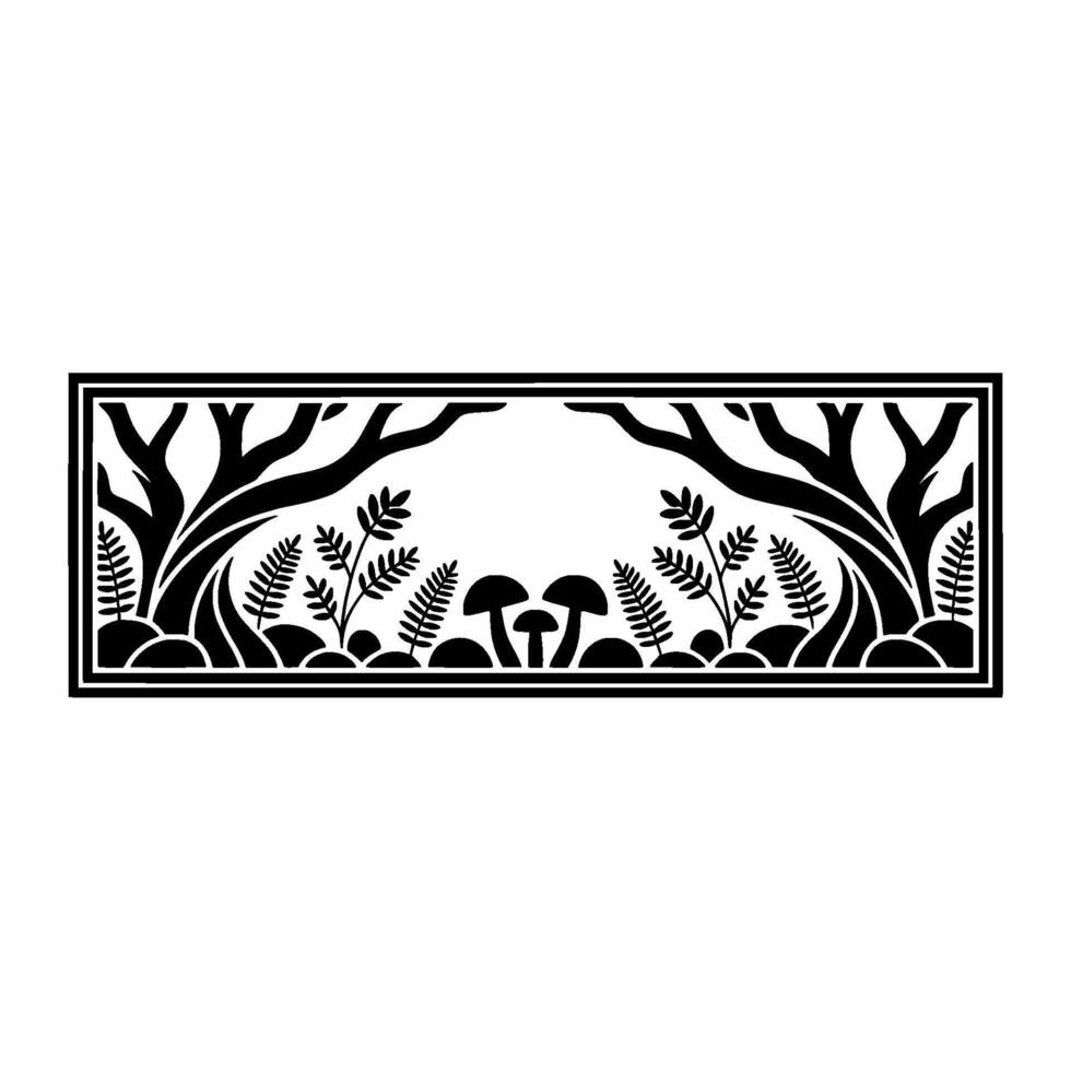 Stylized Forest Silhouette, Black White Botanical Illustration vector