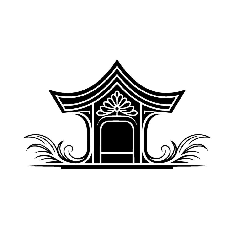 Elegant Asian Pavilion Emblem, Minimalist, Traditional vector