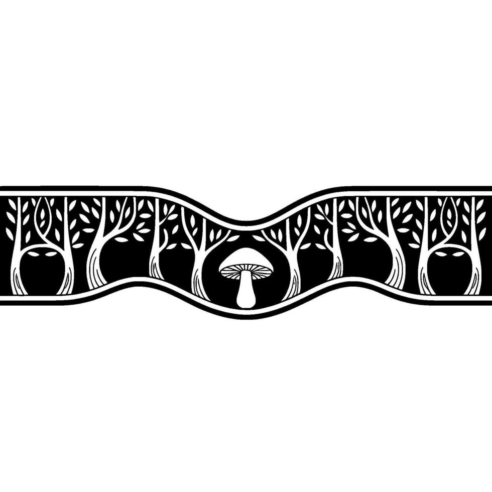 Stylized Forest Border, Black White, Organic, Decorative, Minimalist vector