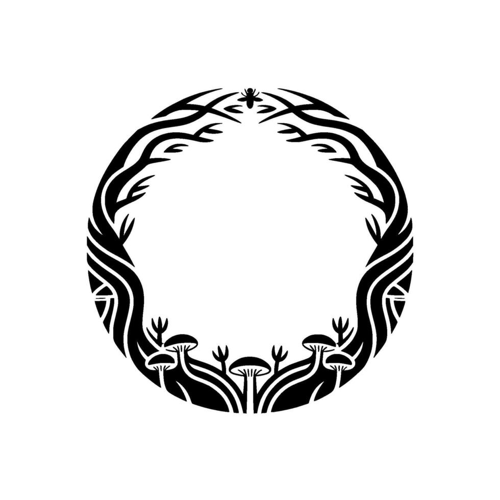 Tribal Circle of Mushrooms - Mystical Woodland Emblem vector