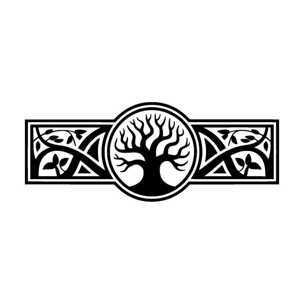 Celtic Tree of Life Emblem, Vintage Border vector