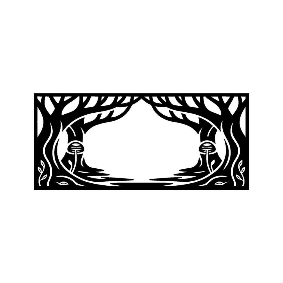 Ethereal Forest Portal, Black Silhouette, Mystical Gateway vector