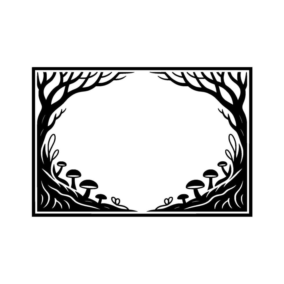 Enchanted Forest Frame, Minimalist Woodland Illustration vector
