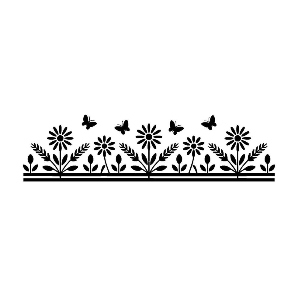 Minimalist Floral Border, Delicate Garden Illustration vector