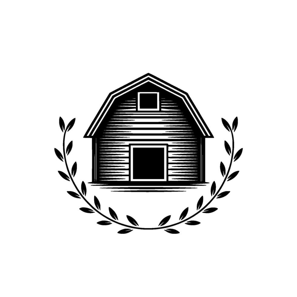 Rustic Barn Emblem, Vintage Farmhouse Illustration - Agricultural vector