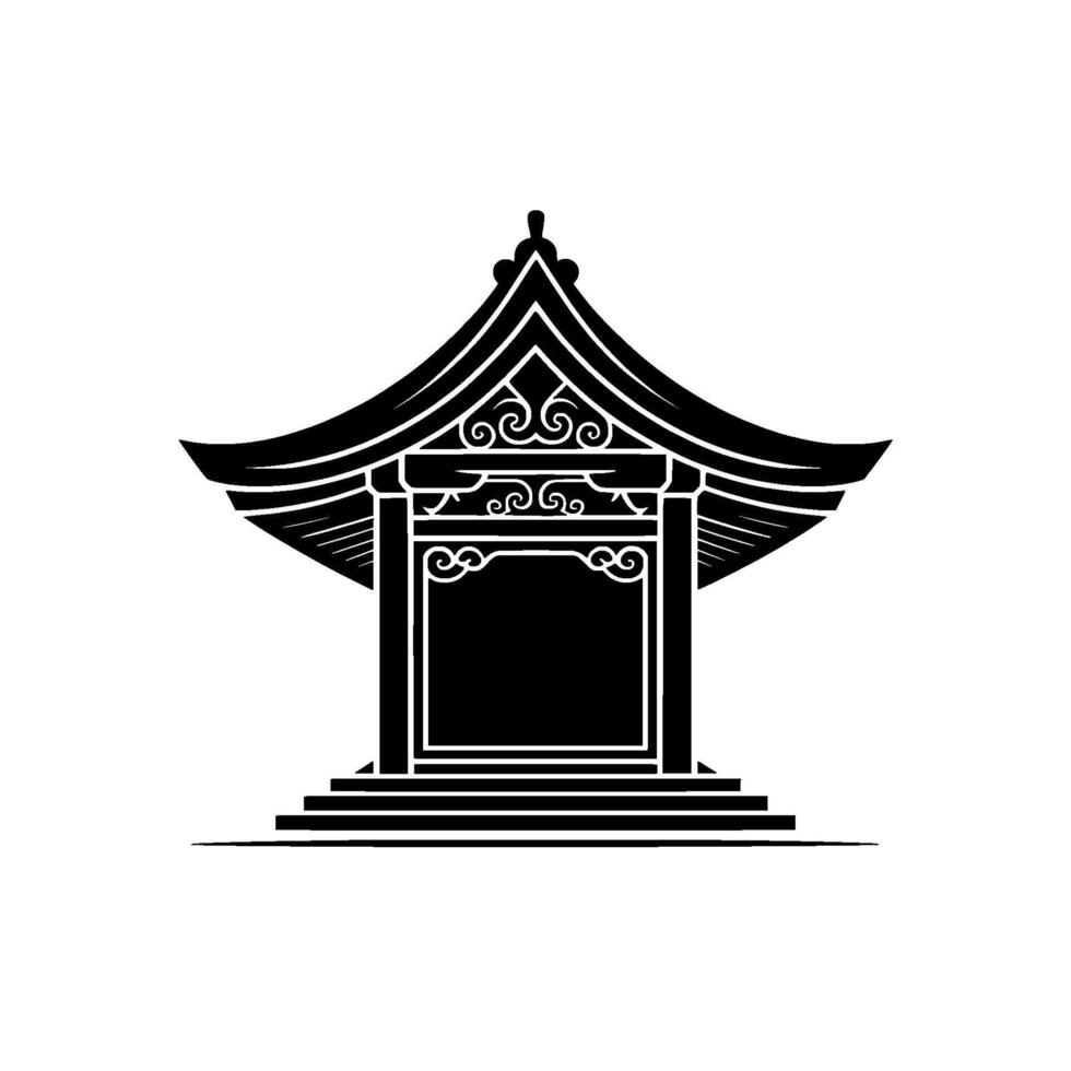 Elegant Asian Pavilion Silhouette, Minimalist - Traditional vector