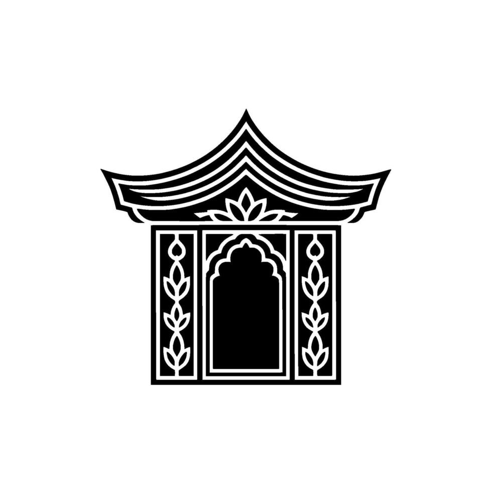 Intricate Asian Window Silhouette, Minimalist vector