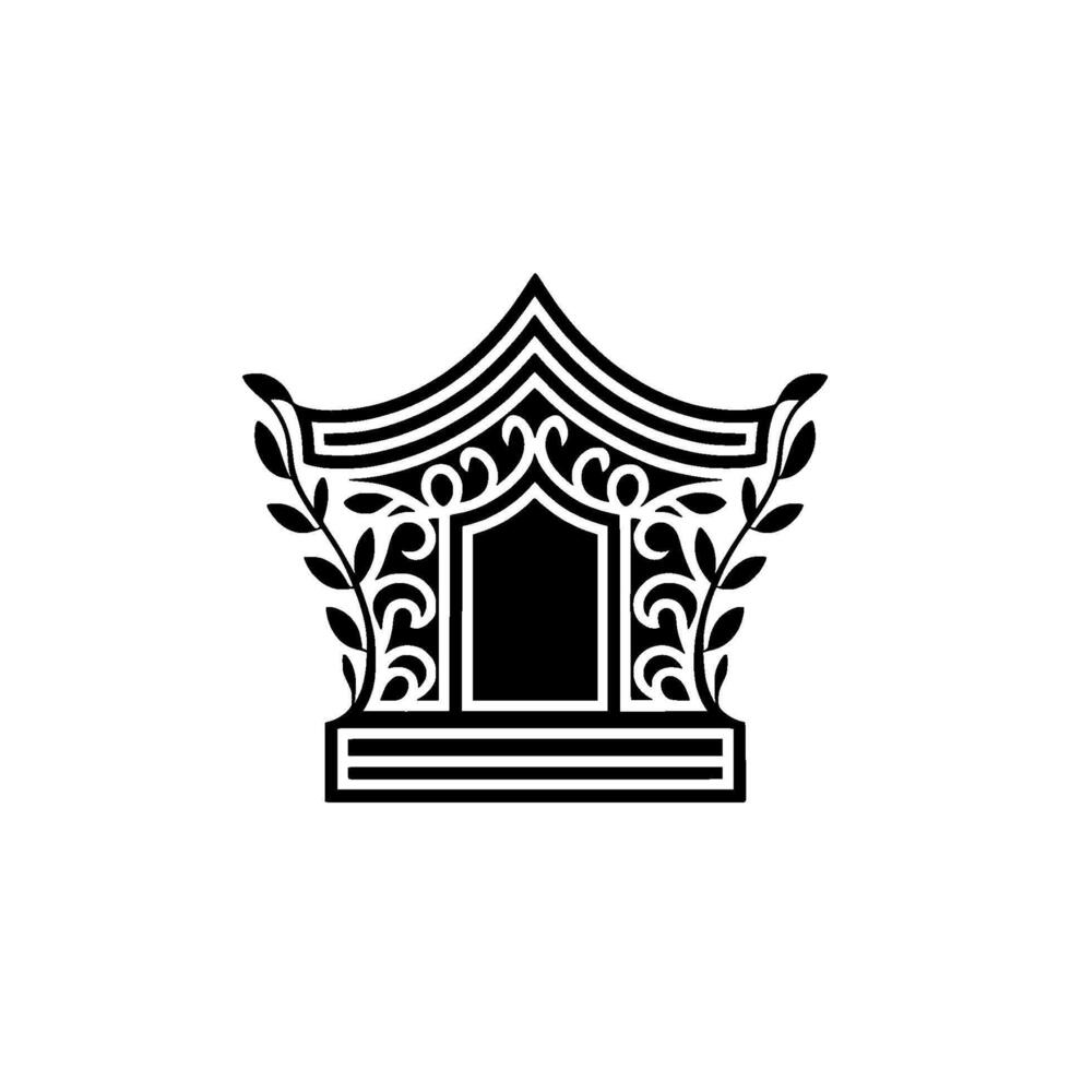 Ornate Asian Pavilion Emblem, Minimalist vector