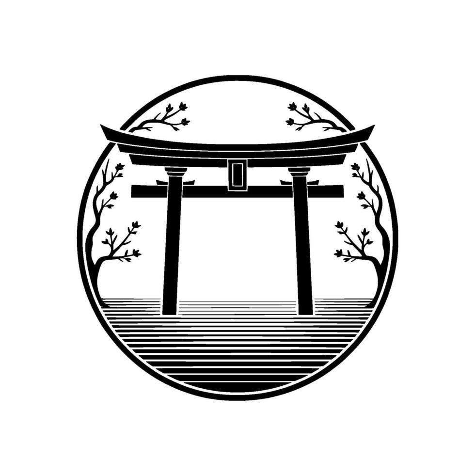 Serene Torii Gateway, Japanese Landscape Emblem vector