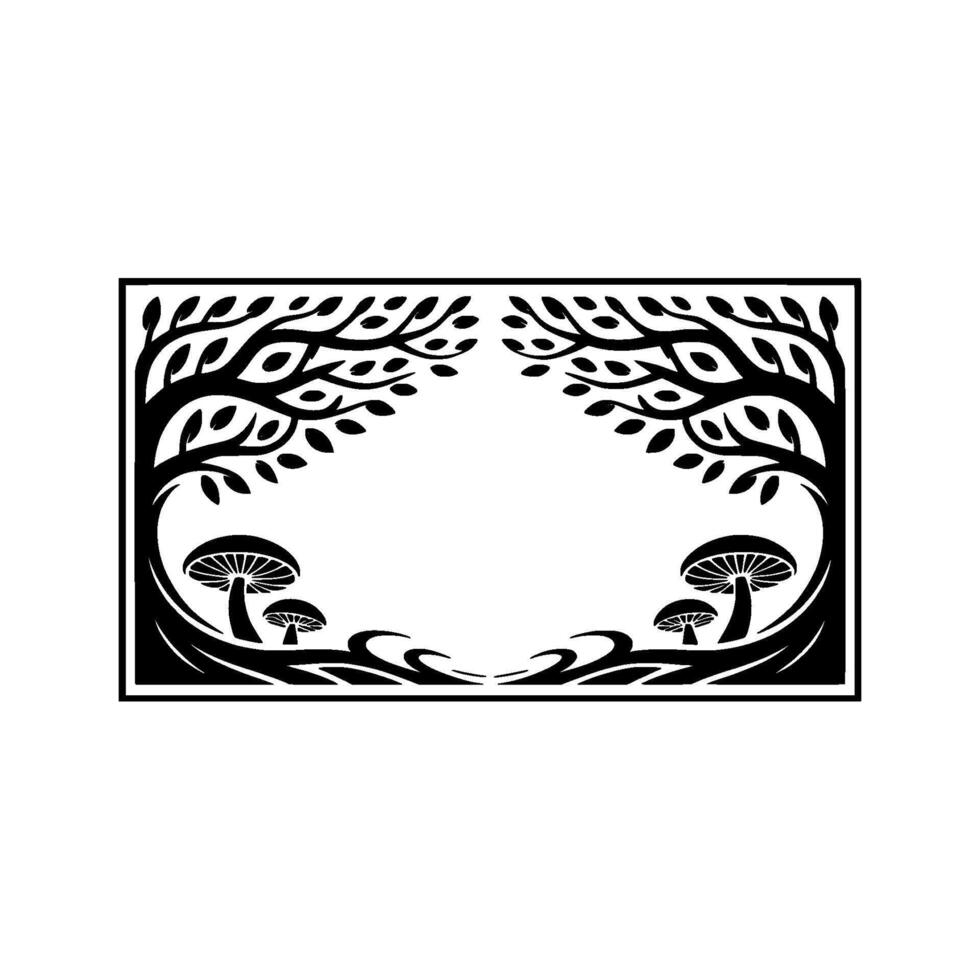 Stylized Forest Frame, Black White Botanical Illustration, Symmetry vector