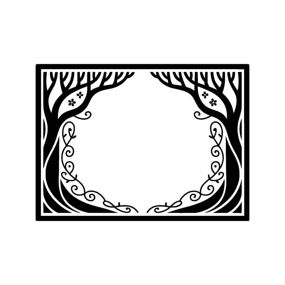 Gothic Forest Frame, Intricate Black Branches, Vintage vector