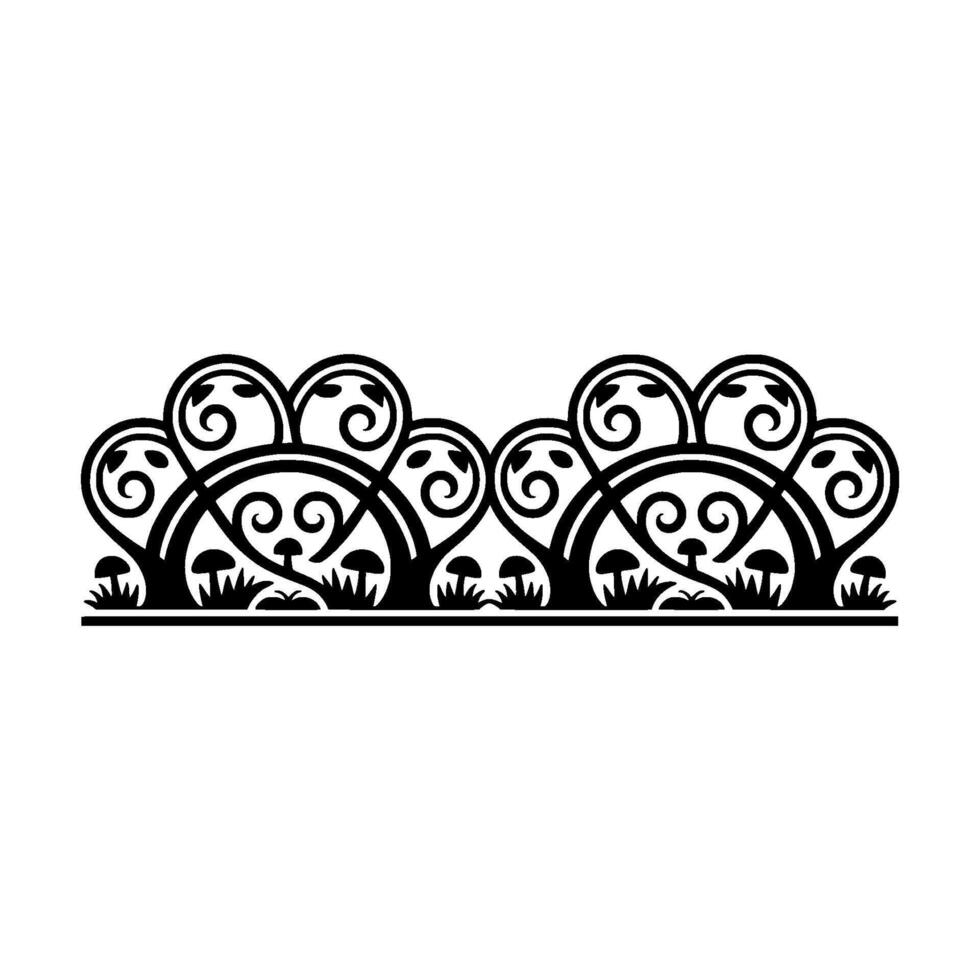Intricate Black Floral Border with Mushroom Accents Vintage vector
