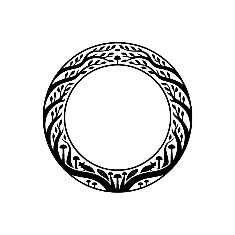 Circular Forest Emblem, Mystical Symbol, Organic vector