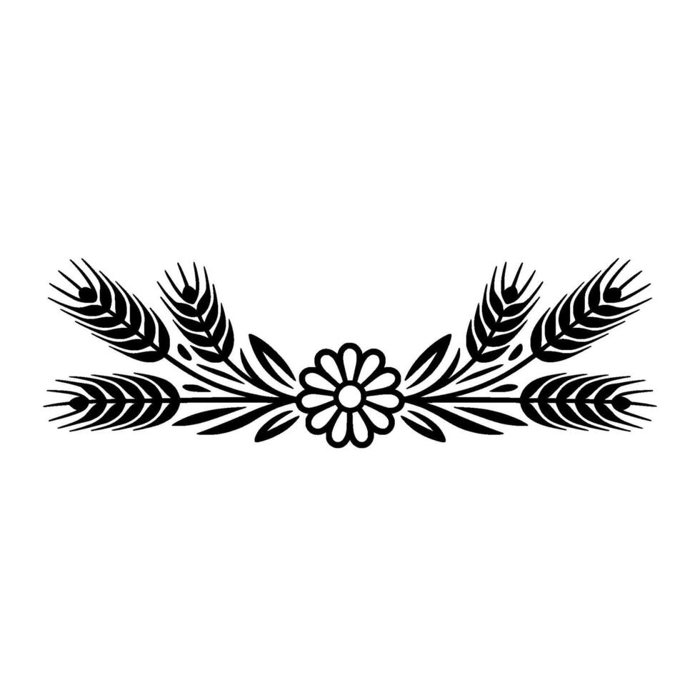 Vintage Wheat Daisy Border, Rustic Illustration vector