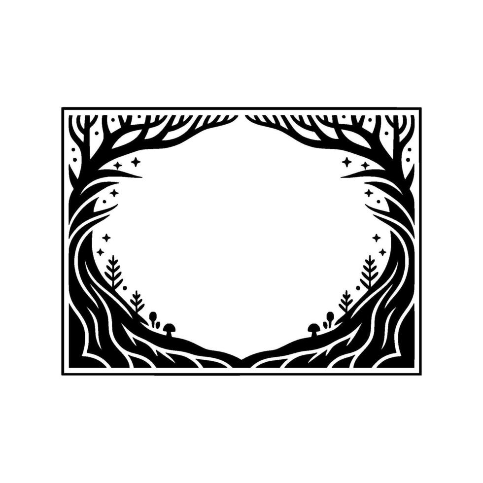 Enchanted Forest Frame, Vintage Illustration vector