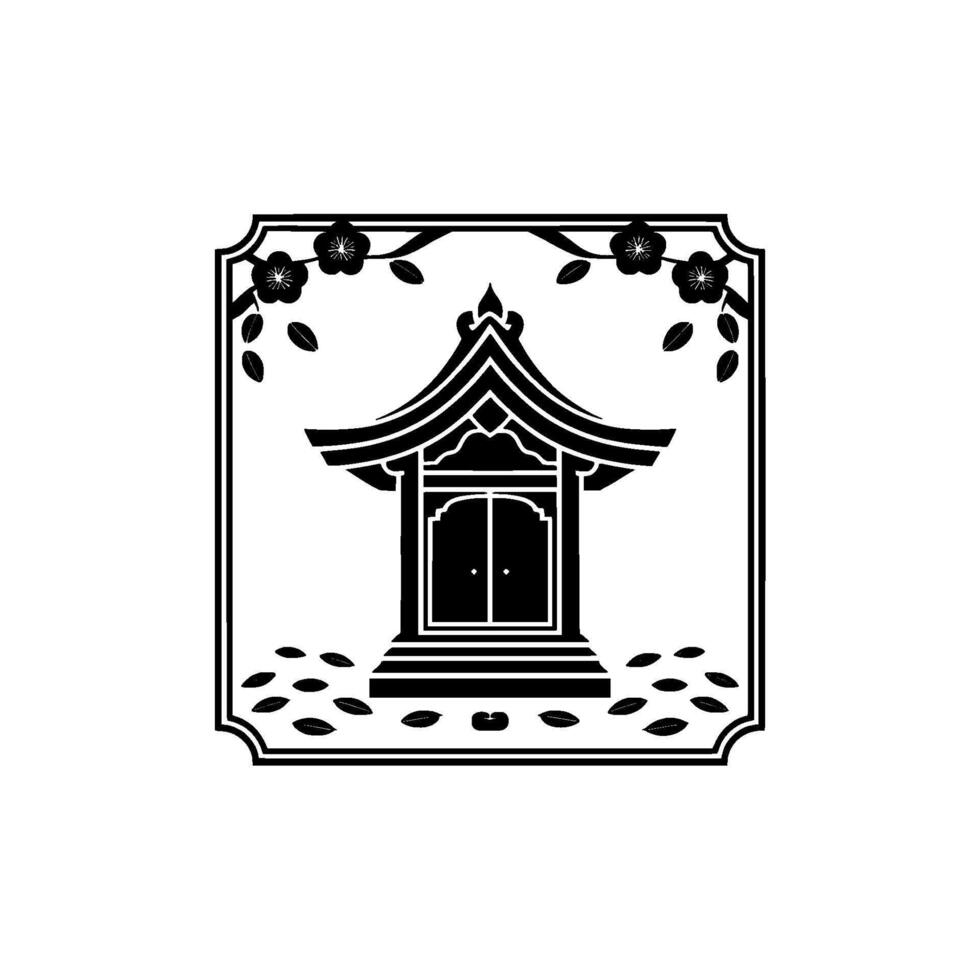 Elegant Japanese Temple Emblem, Minimalist vector