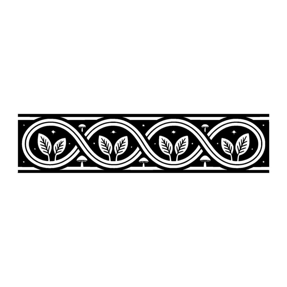 Stylized Mushroom Leaf Border, Vintage Botanical Illustration vector