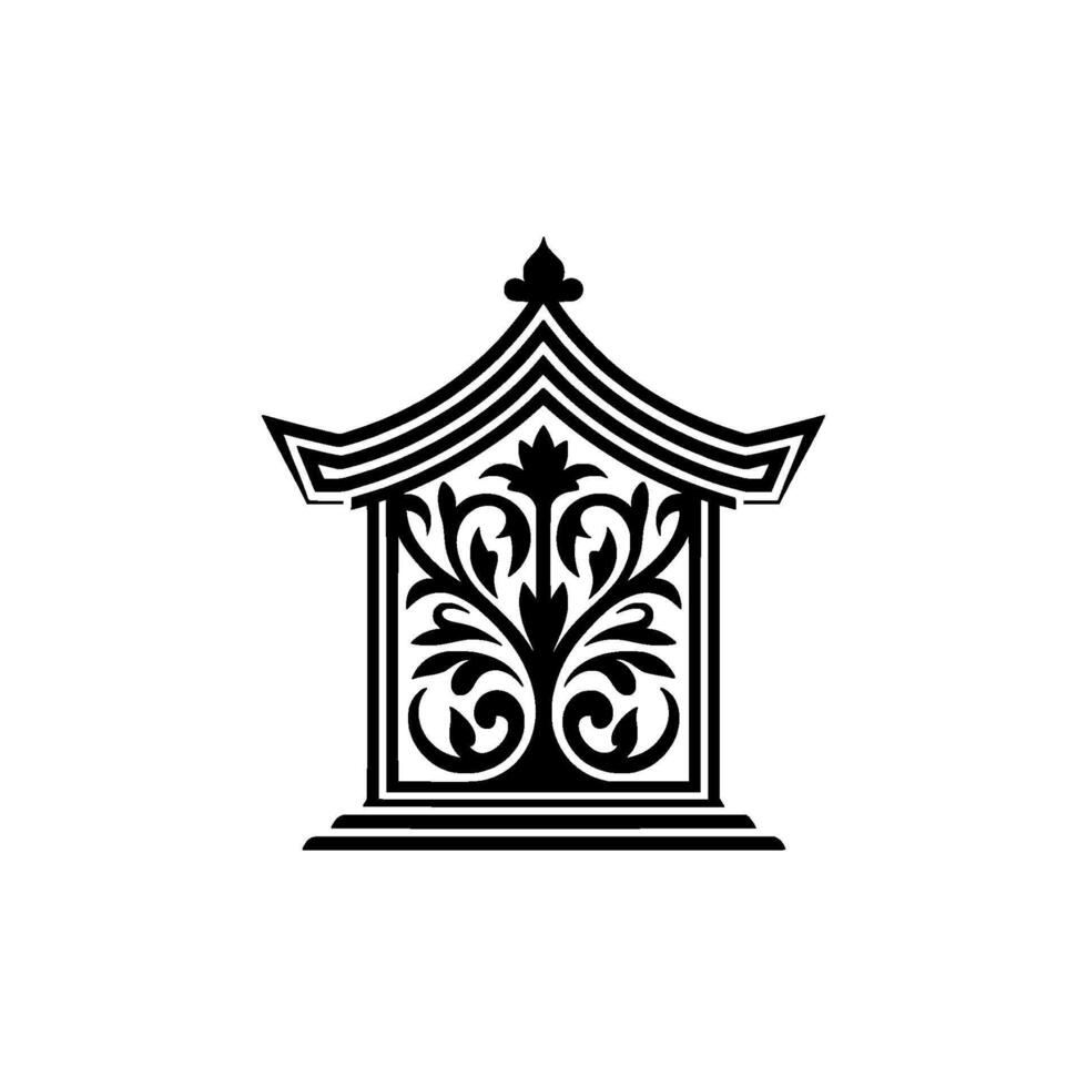 Elegant Japanese Pagoda Emblem, Intricate Floral vector