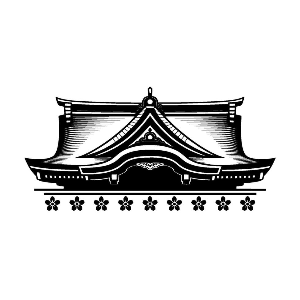Japanese Temple Silhouette, Intricate, Serene Minimalism vector