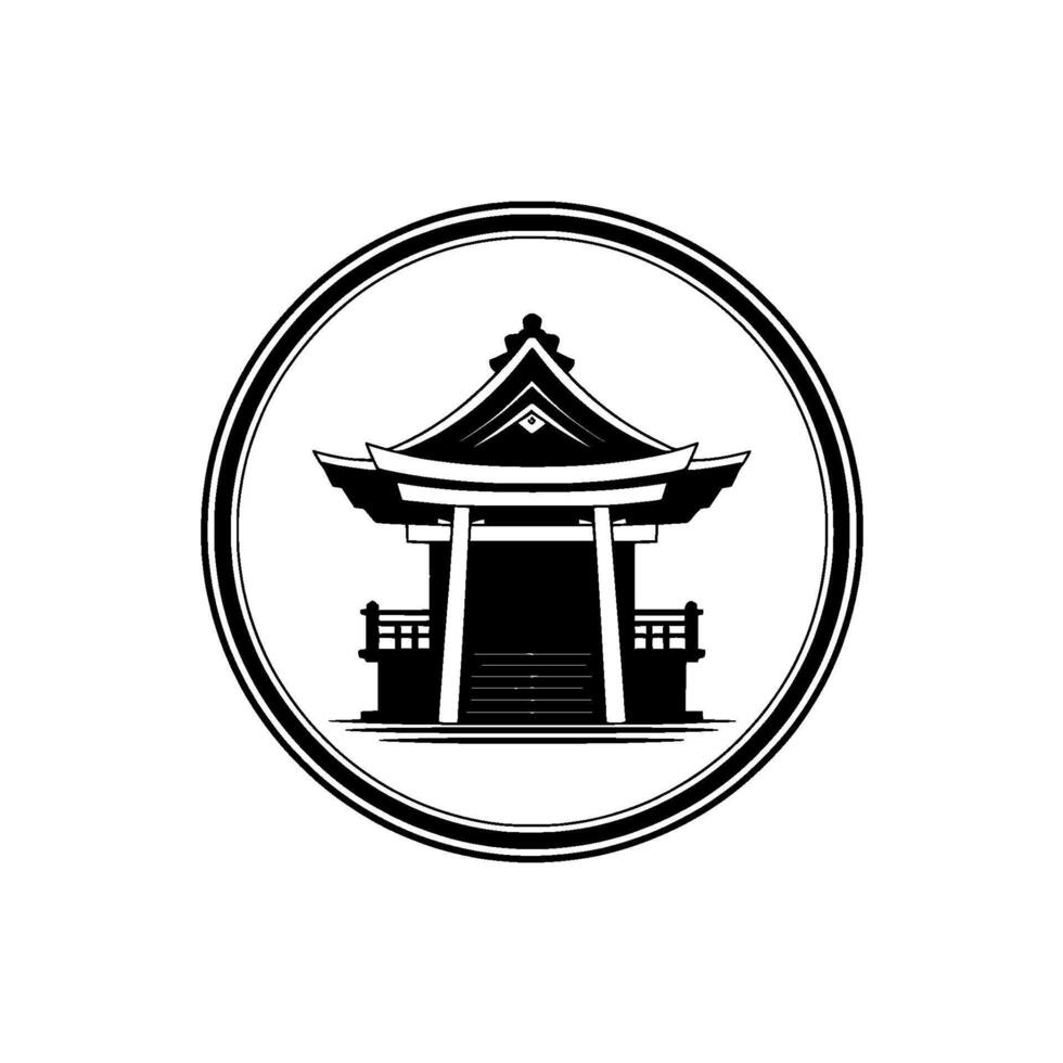 Japanese Temple Emblem, Minimalist, Serene Symbol, Circular vector