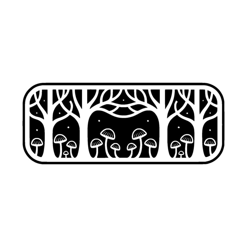 Mystical Forest Silhouette, Black White Illustration vector