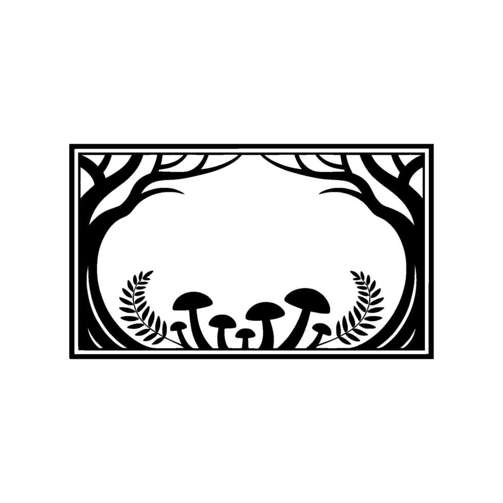Forest Frame Stylized Mushrooms and Branches vector