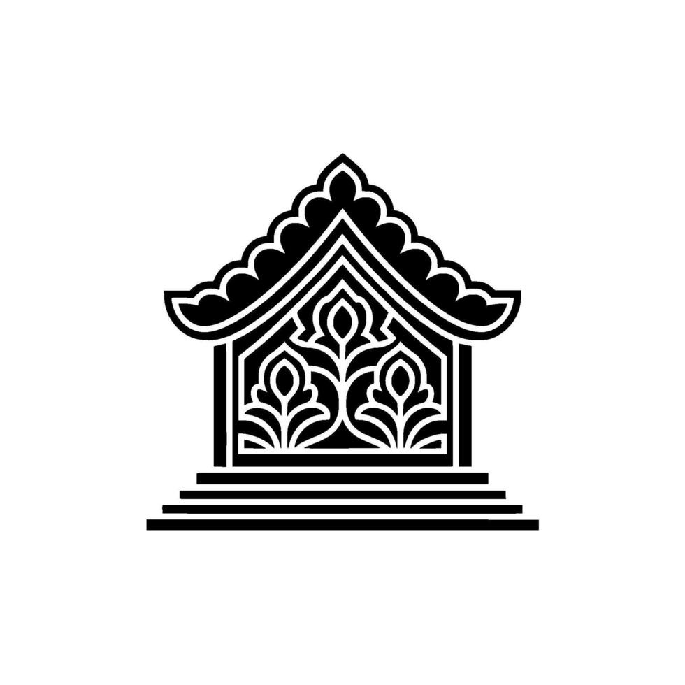 Intricate Asian Pavilion Emblem, Minimalist vector