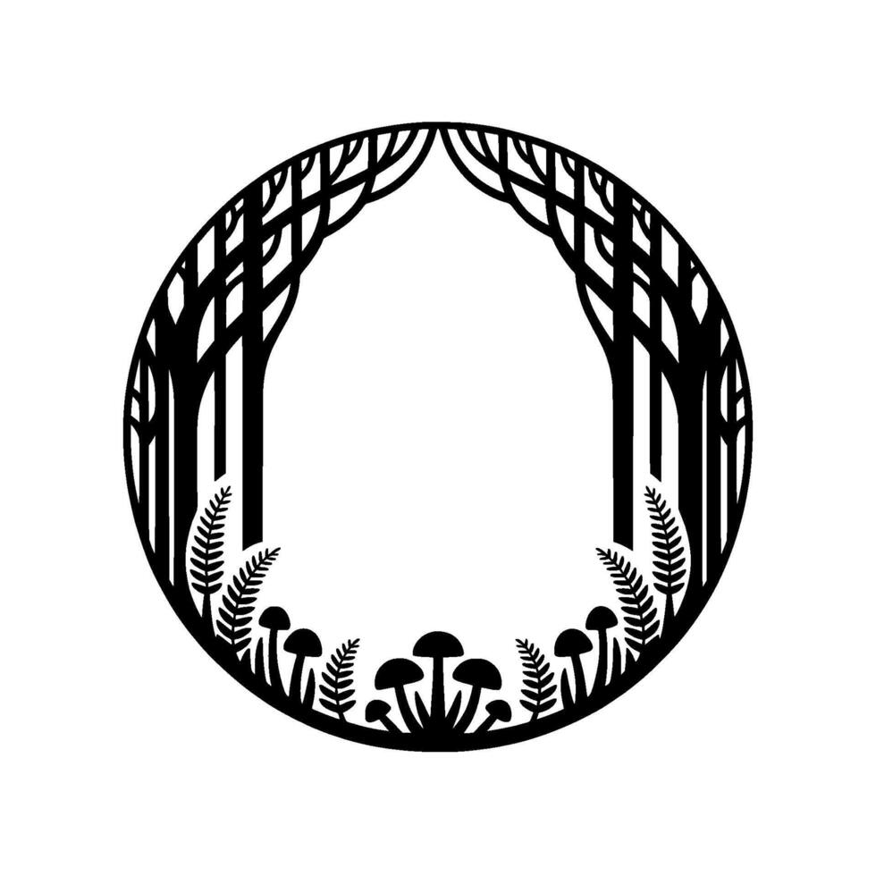 Circular Forest Portal, Minimalist Black White Illustration vector