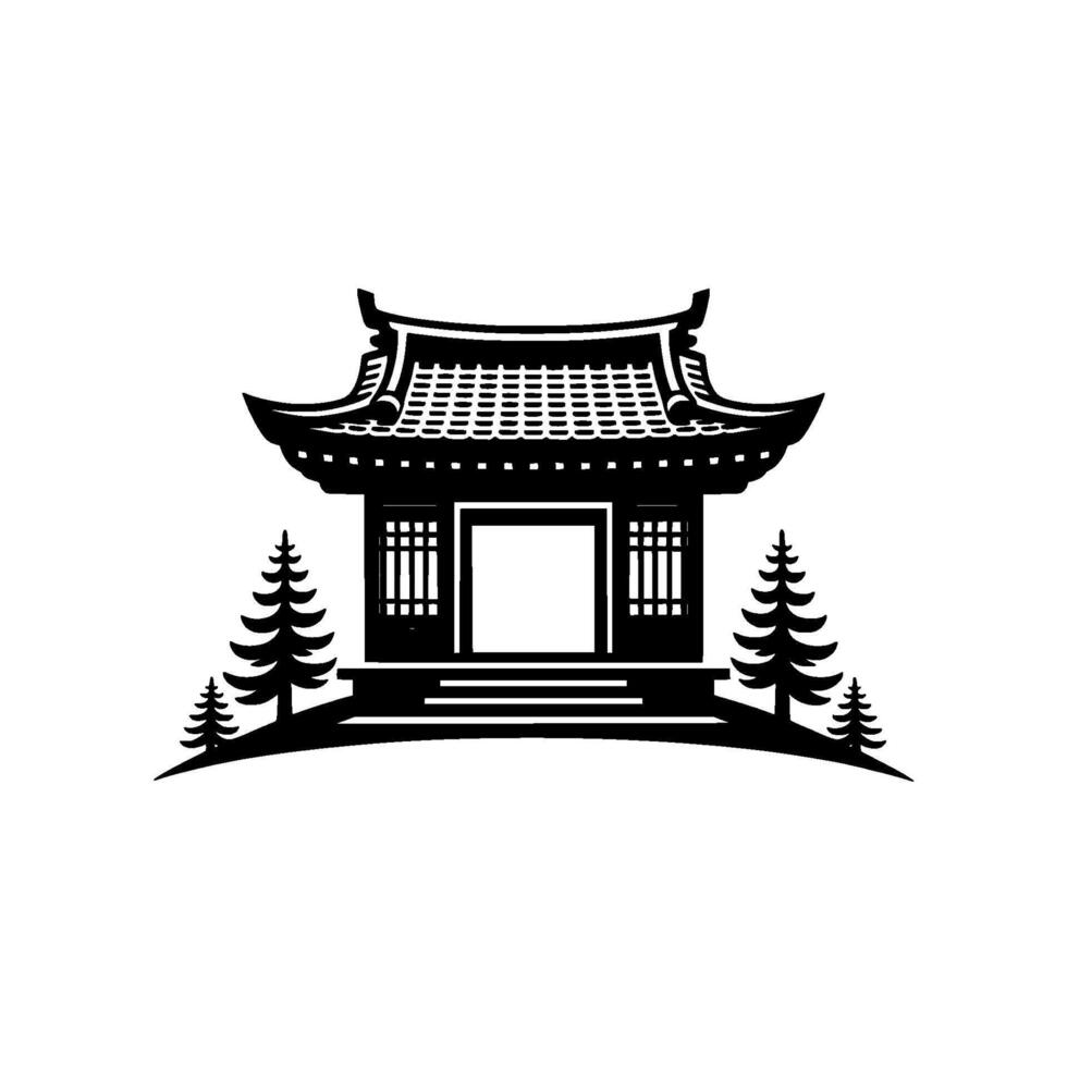 Minimalist Black Pagoda Emblem, Tranquil Asian Symbol vector