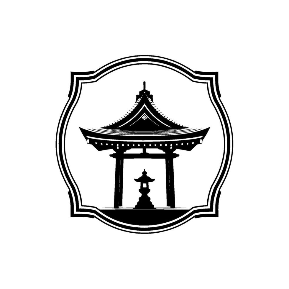 Serene Japanese Pagoda Emblem, Minimalist, Minimalism vector