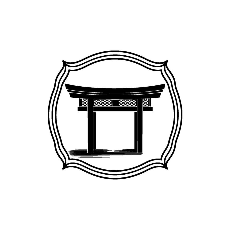 Japanese Torii Gate Emblem, Minimalist, Tradition vector