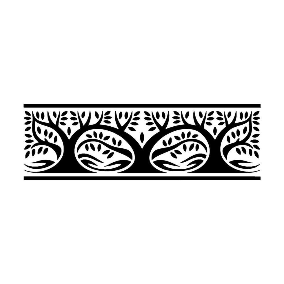 Stylized Tree Border, Vintage Botanical Illustration, Foliage vector