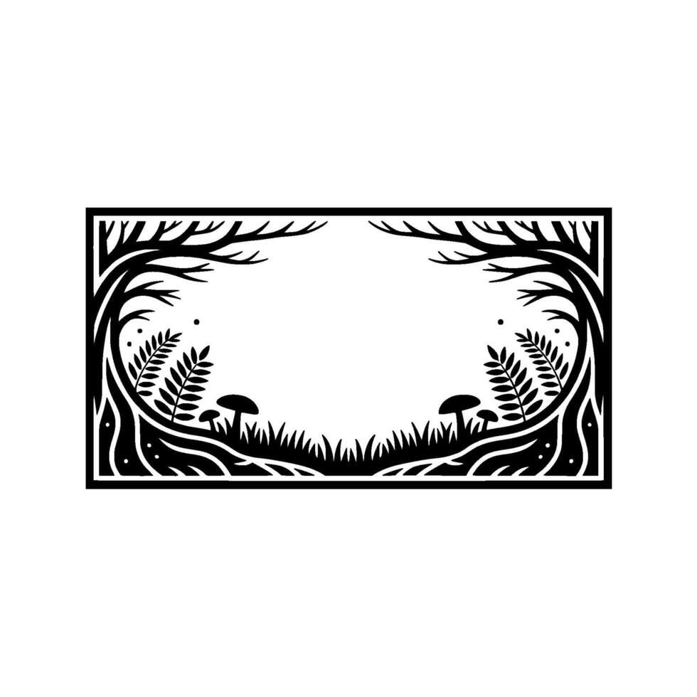Stylized Forest Frame, Minimalist Woodland Illustration, Silhouette vector
