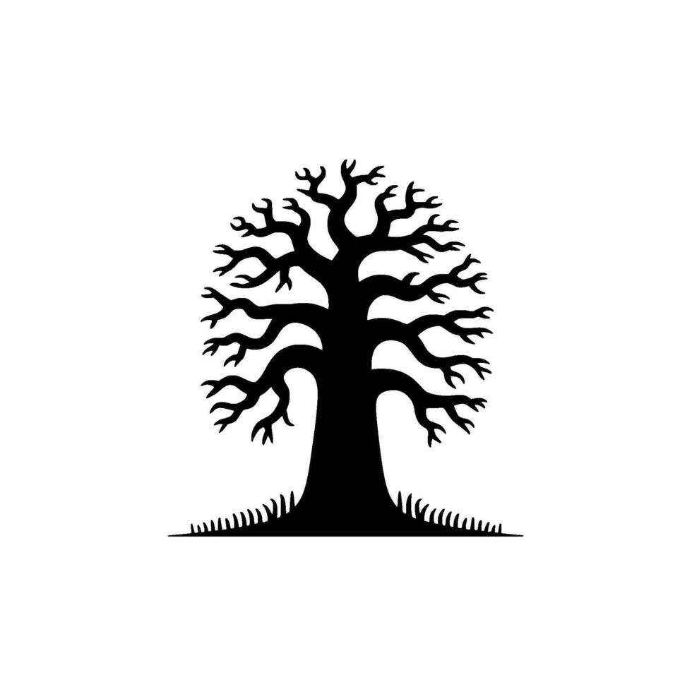 Stark Silhouette Tree, Minimalist Emblem, Ancient Wisdom vector