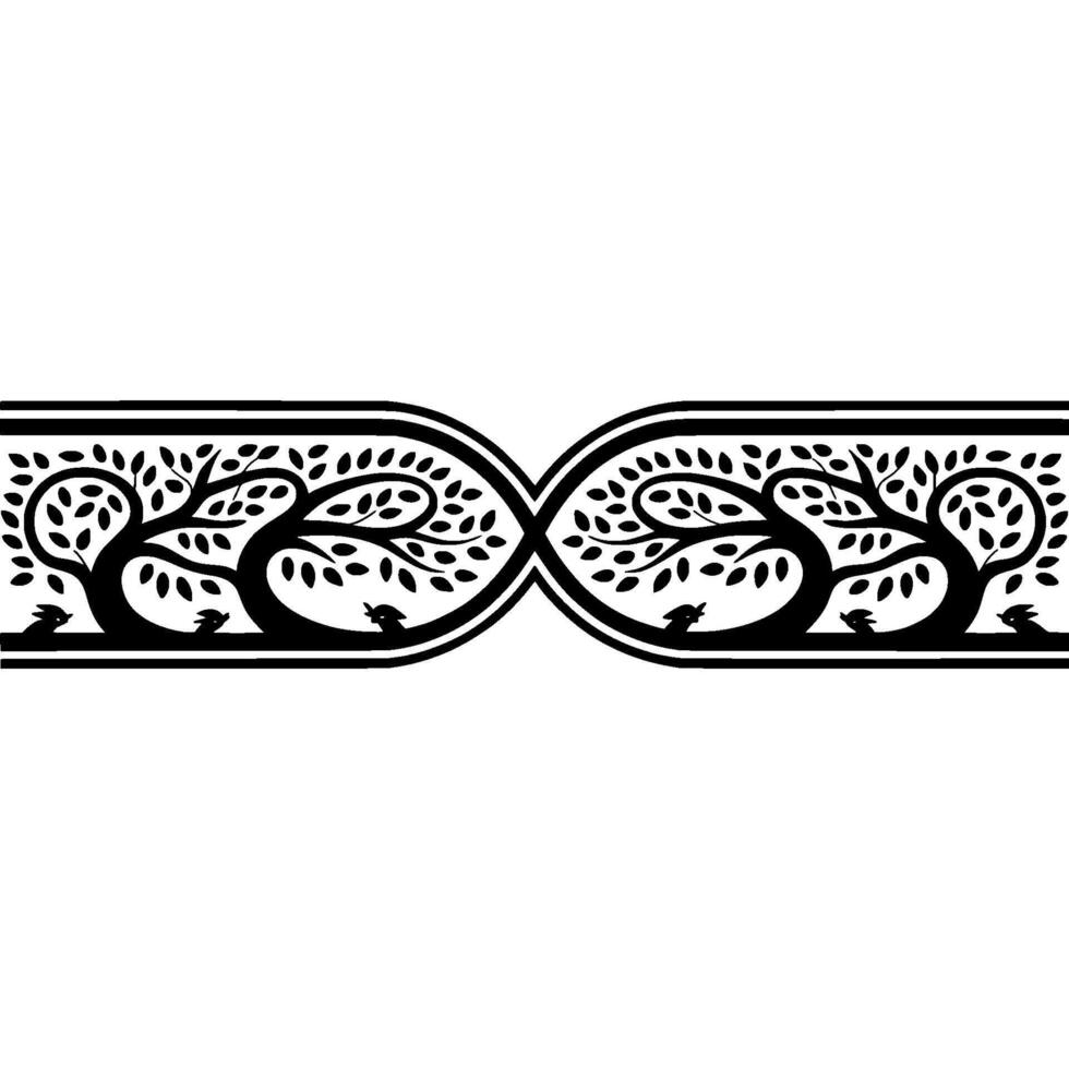 Stylized Tree Border, Vintage Botanical Illustration - Foliage vector