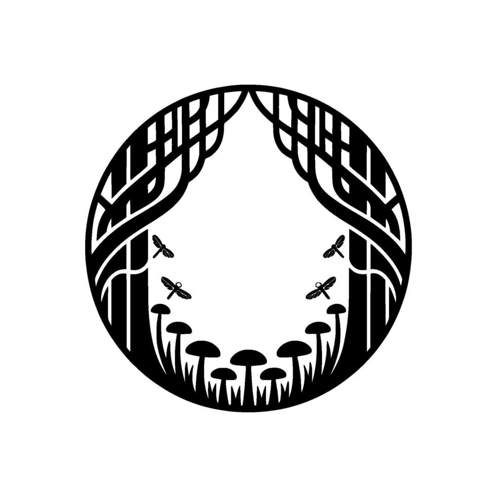 Organic Circle, Woodland Motif, Dragonfly Detail vector