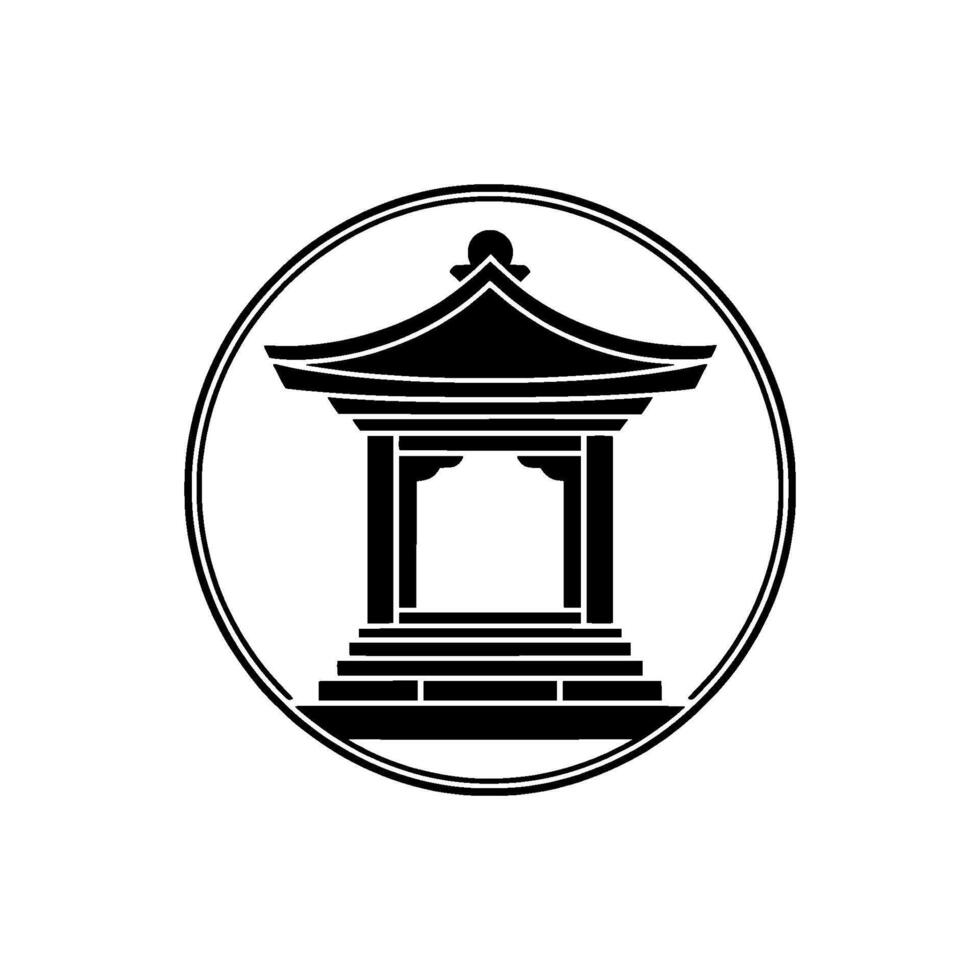 Minimalist Japanese Pagoda Emblem, Serene Symbol, Circle vector