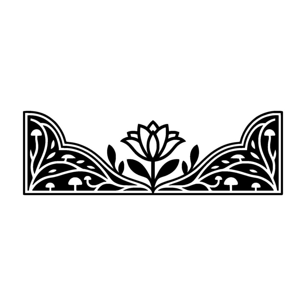 Art Nouveau Floral Border, Detailed Black White vector